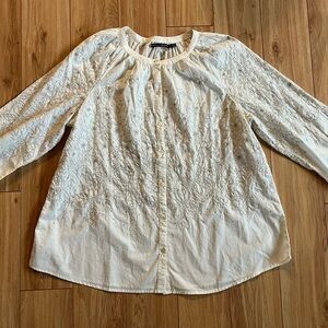 Gudrun Sjoden Cream Embroidered Peasant Blouse SZ Medium